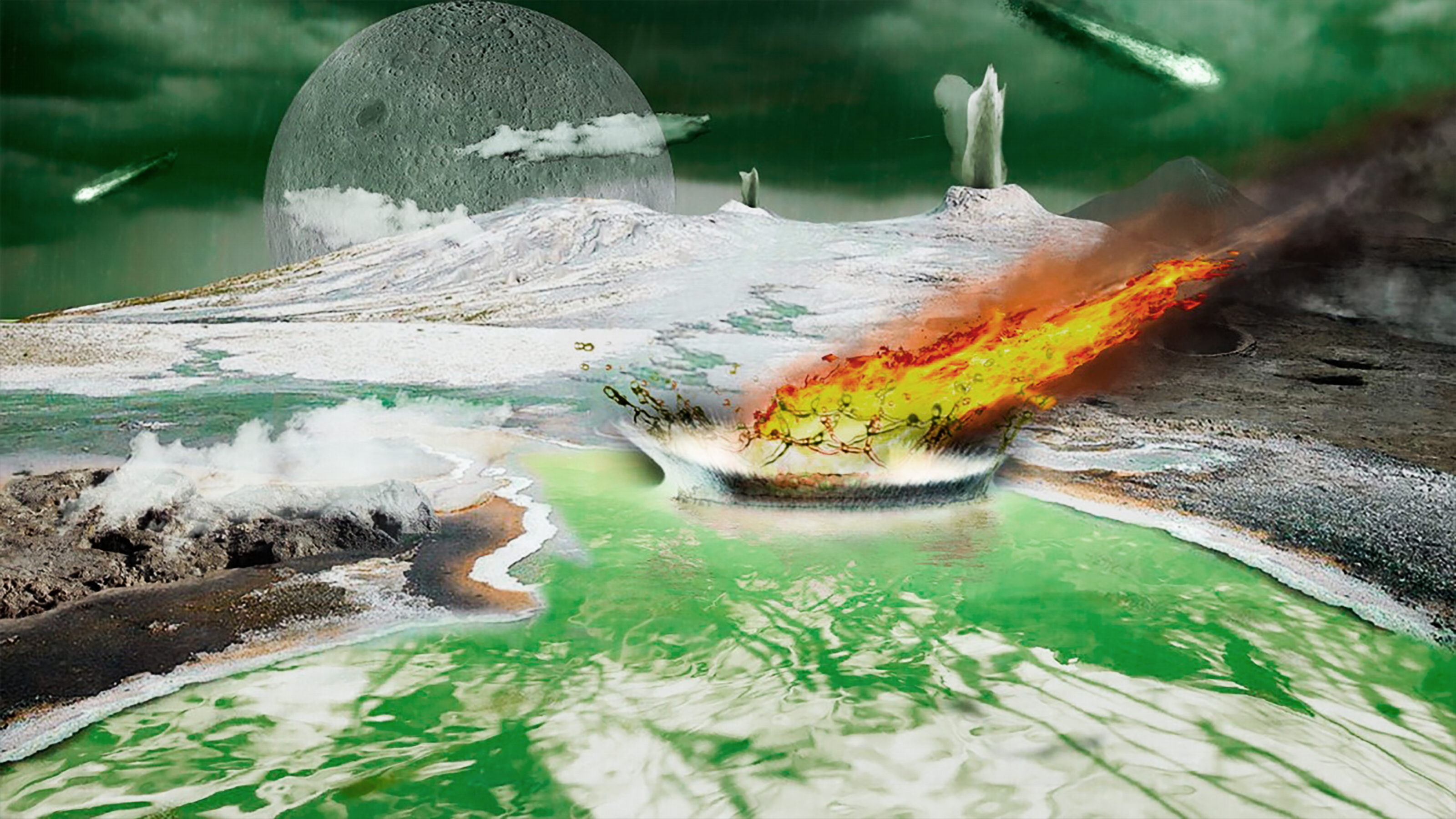 An artist’s vision of the Hadean era, the geochemical scenario of the origin of life that PROTOS will study / Artist: Lucas Chacón, CSIC