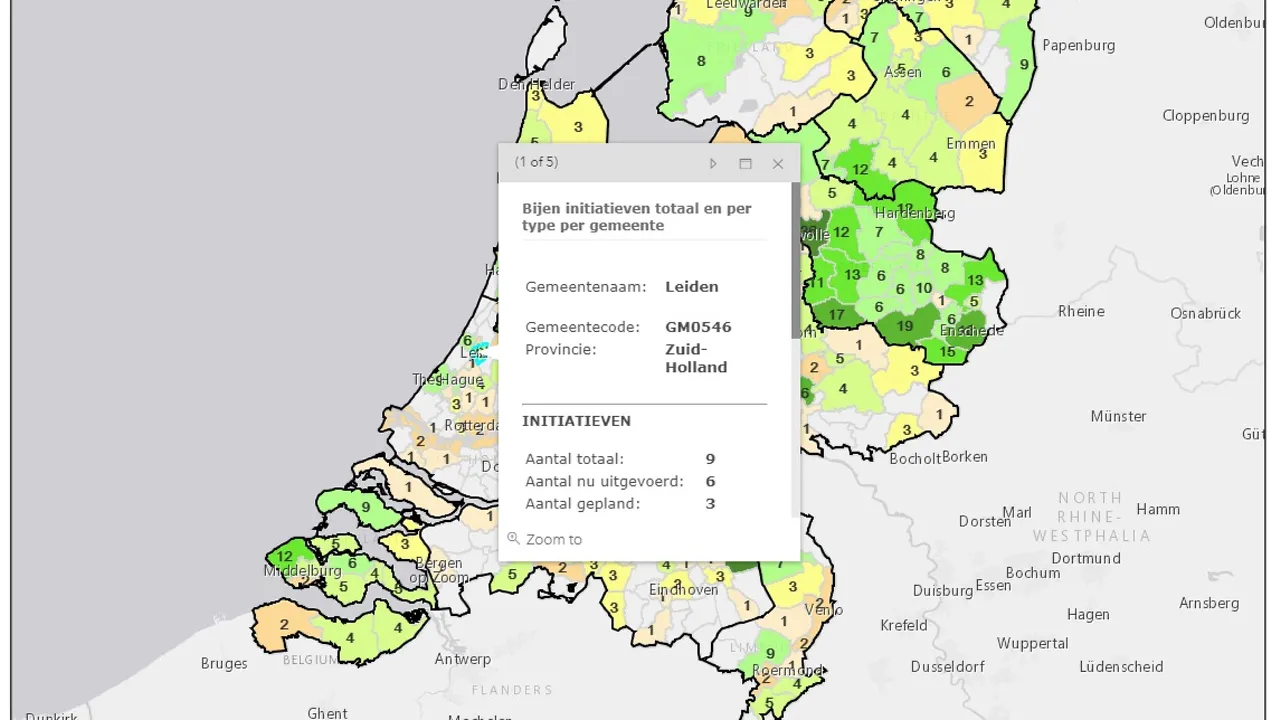 Map with Initiatives for Bees in Kennis Impuls Bestuivers