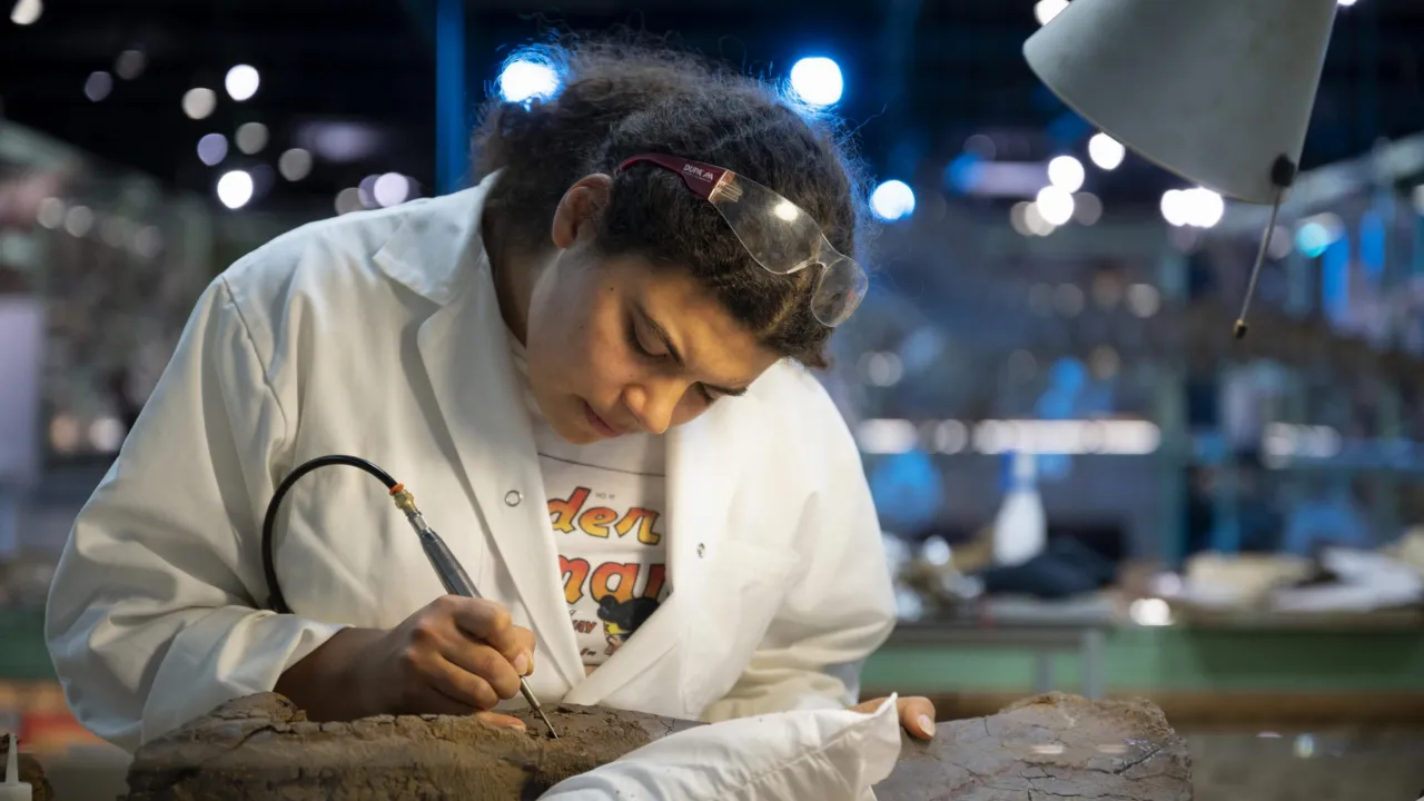 Yasmin Grooters in het Dinolab