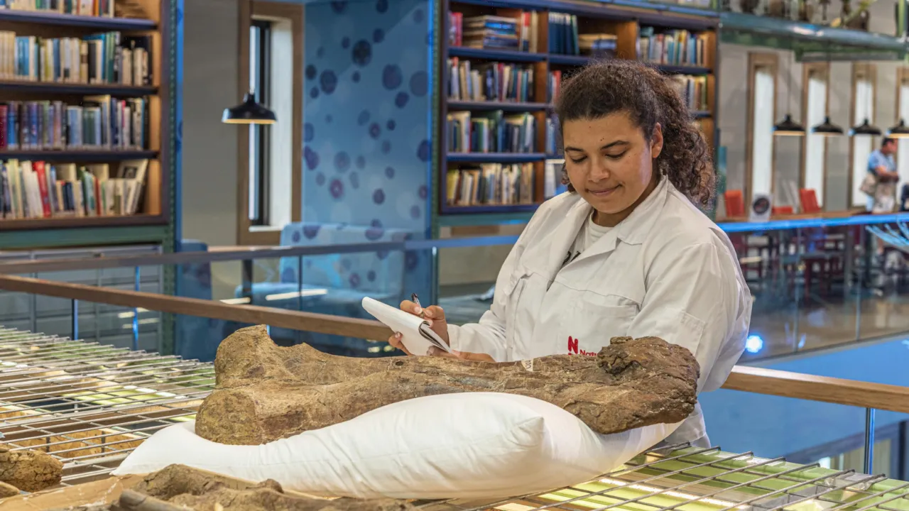 Yasmin aan het werk in het dinolab